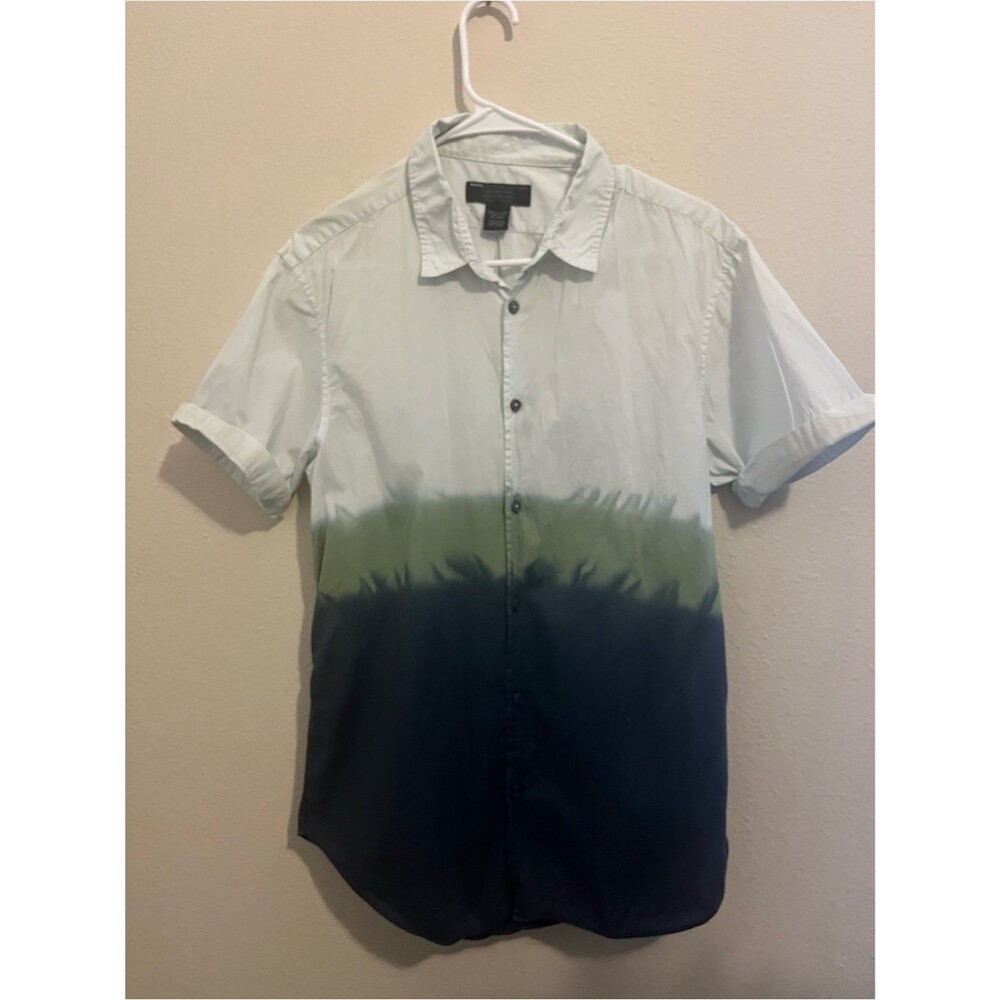 Short Sleeve Dip-Dye Button-Up Shirt - Light Blue, Olive & Navy